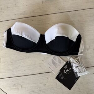 Echo Swimwear Women‎ Small Color Block Black White Underwire Bikini Bandeau NWT
